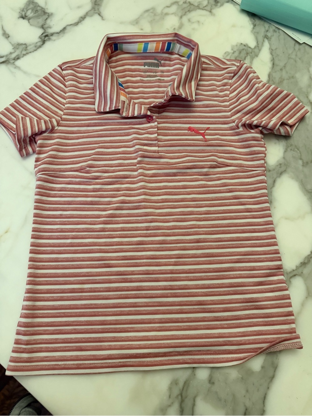 Puma Girls' Pink Striped Polo Shirt